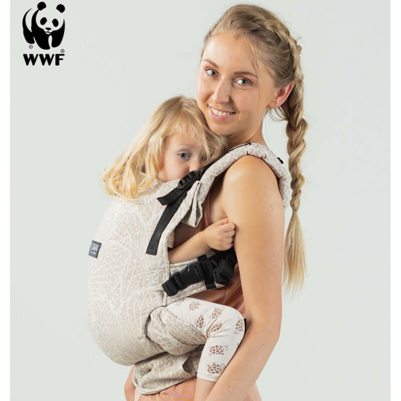 Isara The One - Majestic Ivory Forest baby carrier showcasing a happy parent with child, perfect for all sizes. | Babymaxi