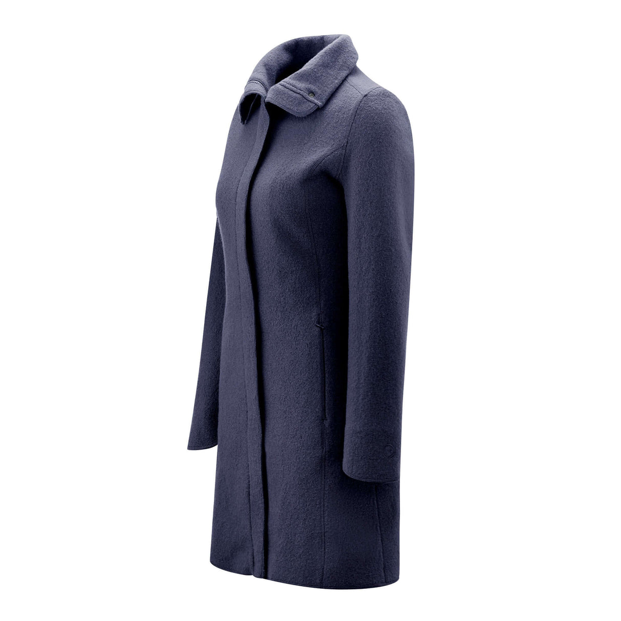 Mamalila Eco Wool Babywearing Coat Oslo - Navy side view, elegant boiled wool for pregnancy and babywearing | Babymaxi
