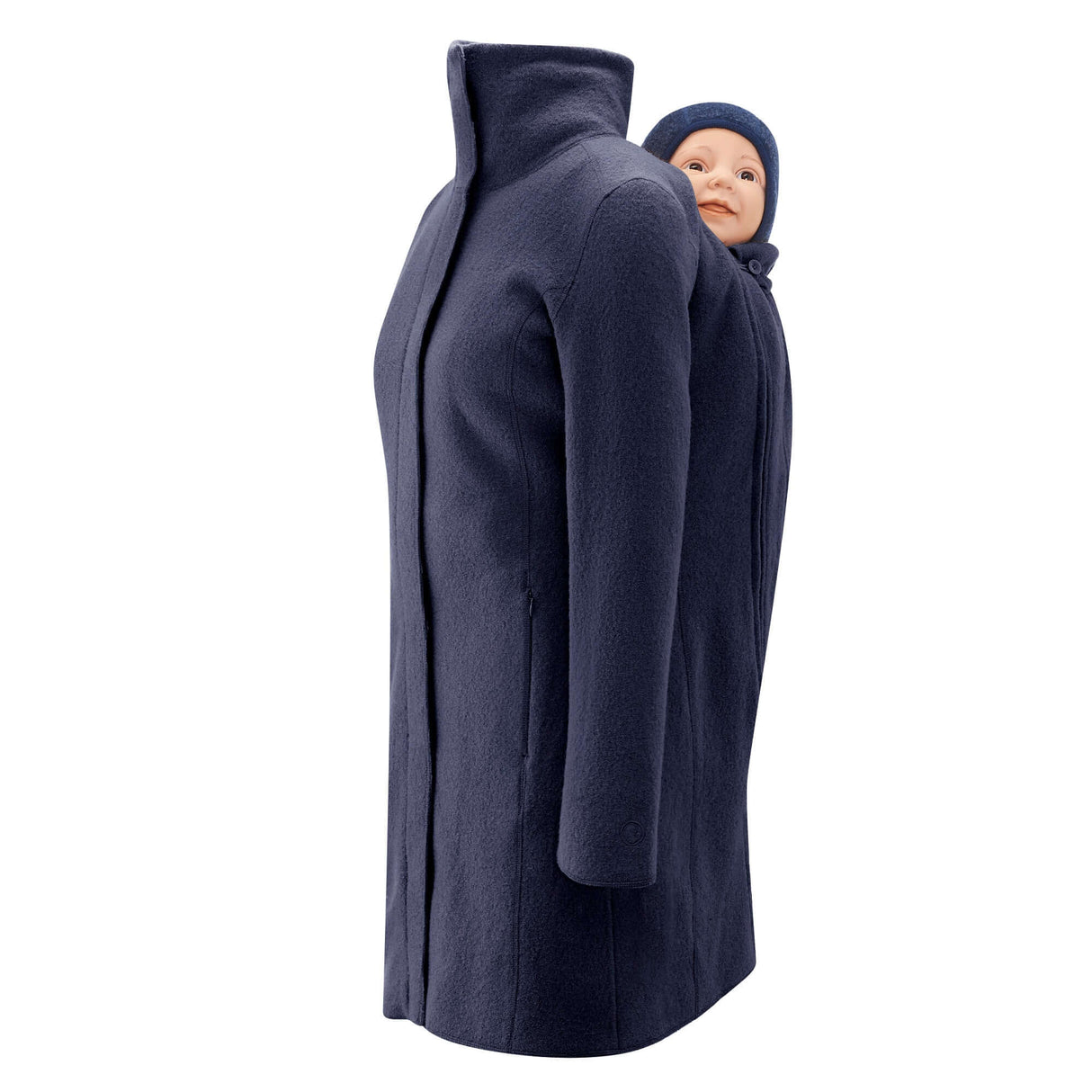 Mamalila Eco Wool Babywearing Coat Oslo - Navy, stylish boiled wool coat for pregnancy and babywearing | Babymaxi