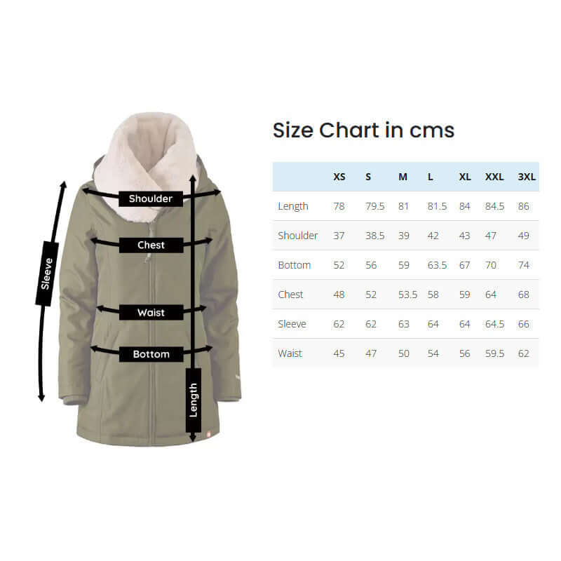 Wombat & Co. London - Wallaby Babywearing Coat - Grey & Black size chart with measurements | Babymaxi