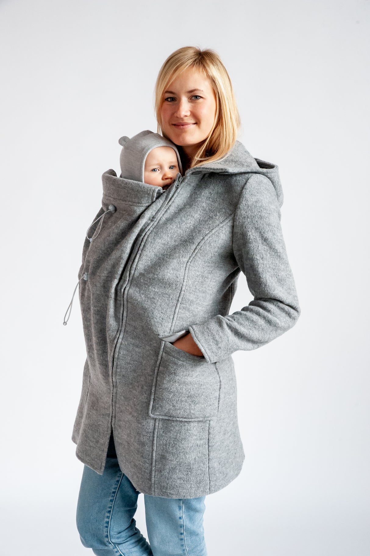 Mamalila Hooded Baby Draagmantel Vienna - Light Grey