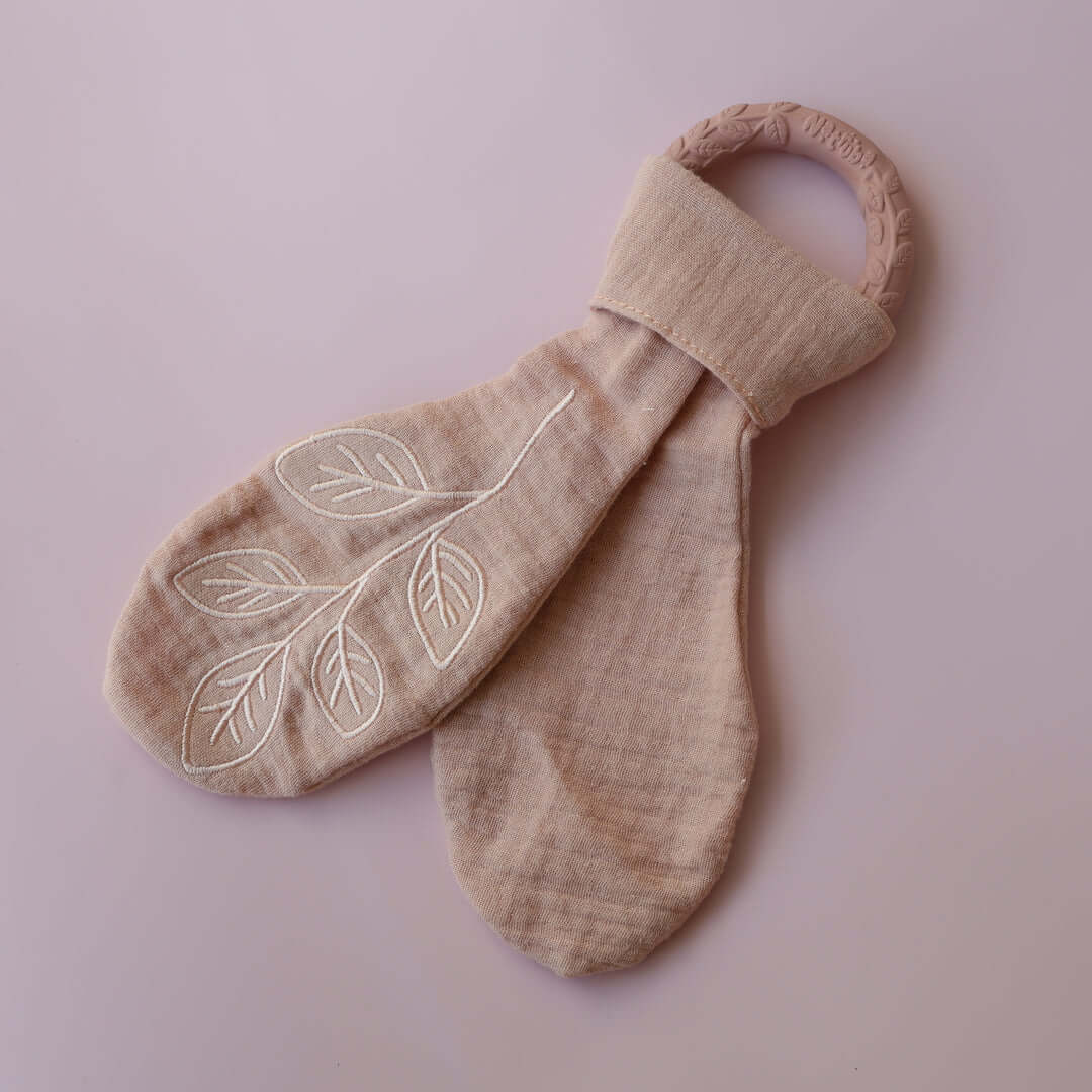 Organic Baby Teether & Activity Toy – Perfect for Carriers with soft muslin cloth and natural rubber ring | Babymaxi