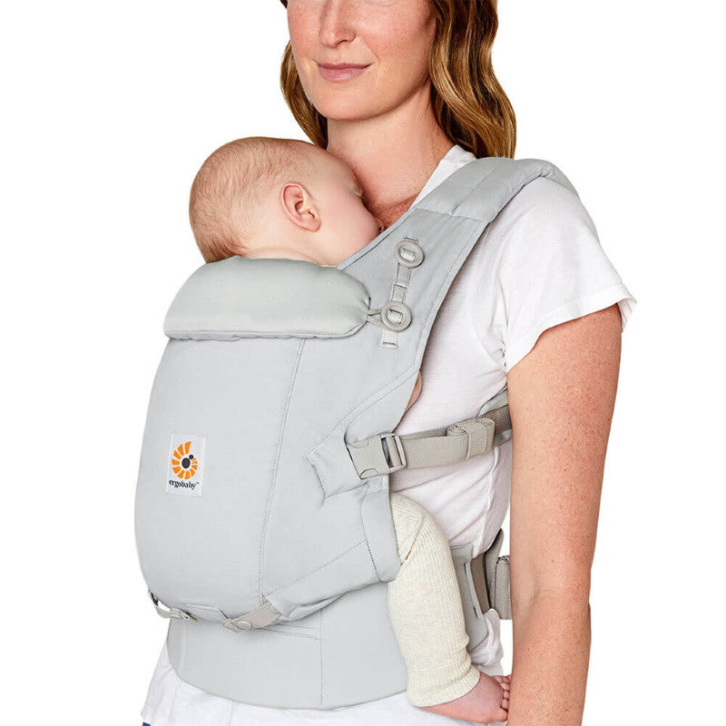 Ergobaby Adapt Soft Touch Cotton - Pearl Grey baby carrier with sleeping infant, ergonomic design for comfort | Babymaxi