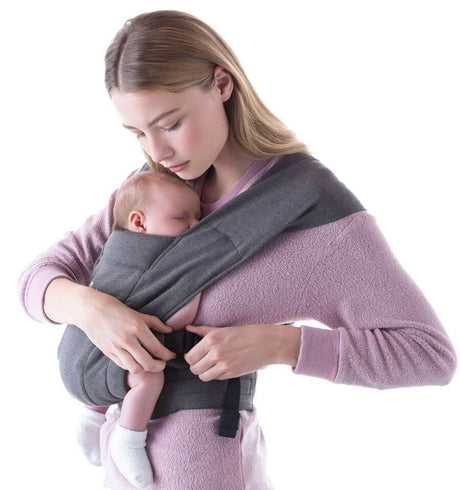 Ergobaby Embrace - Heather Grey baby carrier in use, providing comfort and support for newborns | Babymaxi