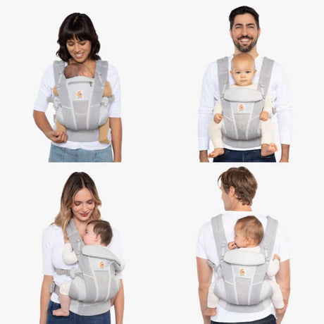 Ergobaby Omni Breeze - Onyx Black baby carrier images demonstrating various carrying positions | Babymaxi
