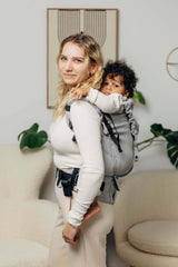 LennyLamb LennyPreschool (up to 30kg) - Little Herringbone Grey toddler carrier with child, ergonomic and stylish | Babymaxi