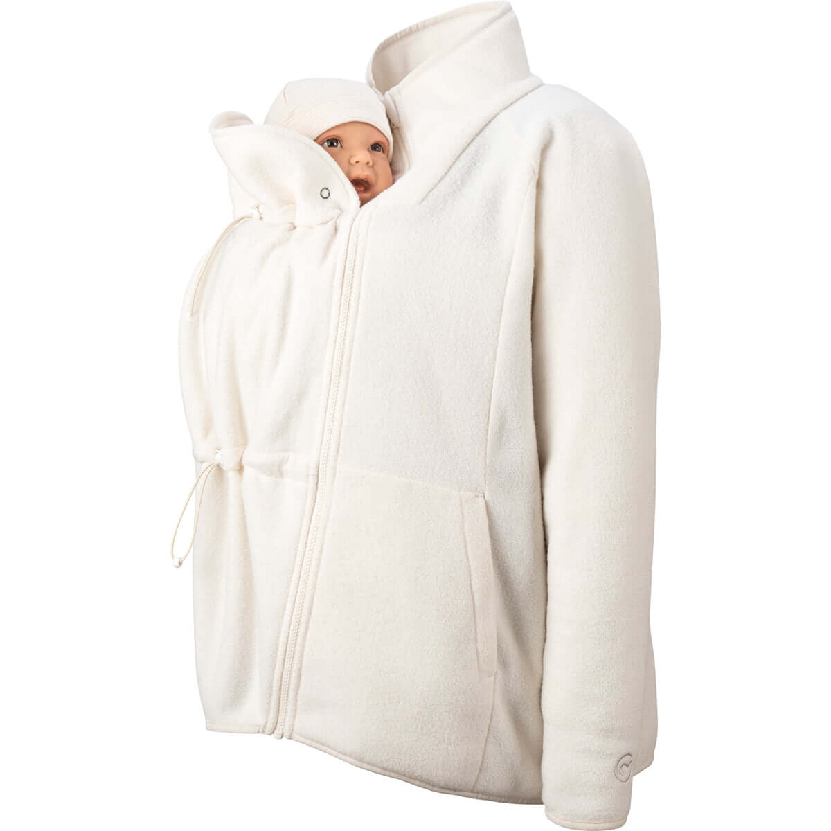 Mamalila Basel Baby Carrier Fleece Jacket – Off White with a baby pouch for warmth and comfort | Babymaxi