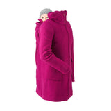 Mamalila Hooded Babywearing Coat Vienna - Berry with baby in hood, stylish purple boiled wool jacket, perfect for all weather | Babymaxi