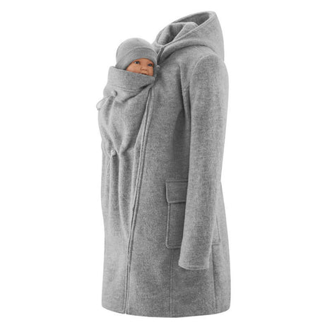 Mamalila Hooded Babywearing Coat Vienna - Light Grey with attached baby carrier for ultimate comfort and weather protection | Babymaxi
