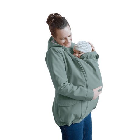 Mamalila Winter Softshell Baby Carrier Jacket - Agave with cozy teddy fleece, perfect for winter babywearing | Babymaxi