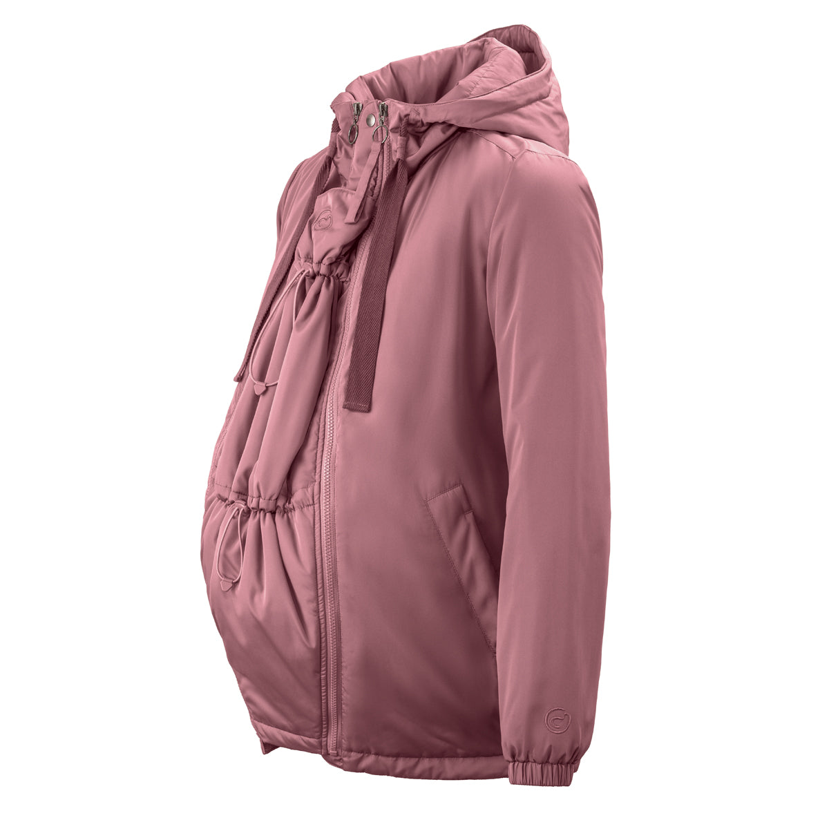 Mamalila Boston Babywearing Jacket Dark Rose, maternity jacket with pregnancy insert, side view