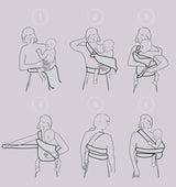 Instructions for using the Marsupi Classic - Black baby carrier, showcasing ergonomic carrying positions | Babymaxi
