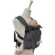 Stochenwiege Valeno Baby Carrier - Graphite worn by mannequin with baby doll | Babymaxi