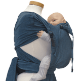 Storchenwiege Bondima Wrap Baby Carrier - Turquoise with baby demonstrating ergonomic design | Babymaxi