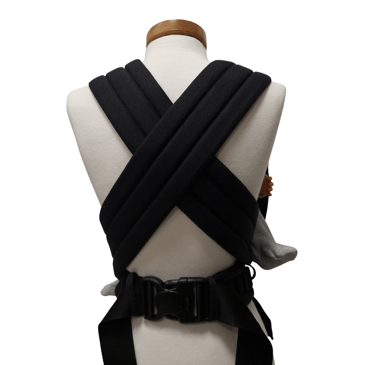 Back view of the Storchenwiege Talemo Half-Buckle Baby Carrier - Black showcasing the adjustable straps and buckle | Babymaxi