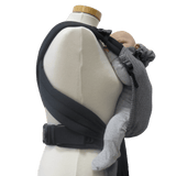 Storchenwiege Talemo Half-Buckle Baby Carrier - Leo Black White showing adjustable straps with baby comfortably nestled | Babymaxi