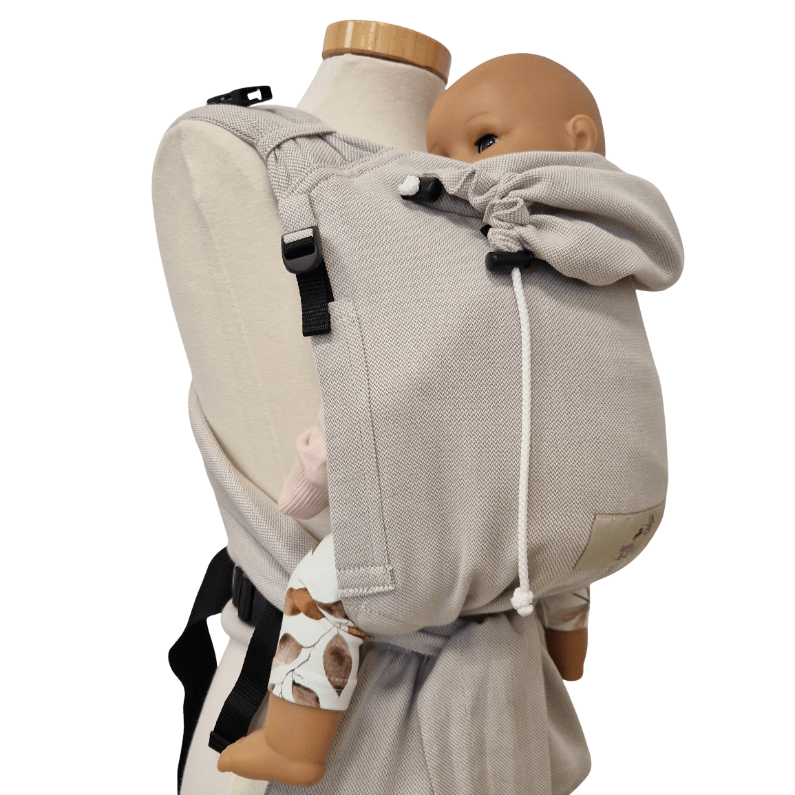 Storchenwiege Talemo Half-Buckle Baby Carrier - Moonstone with adjustable straps and baby doll | Babymaxi