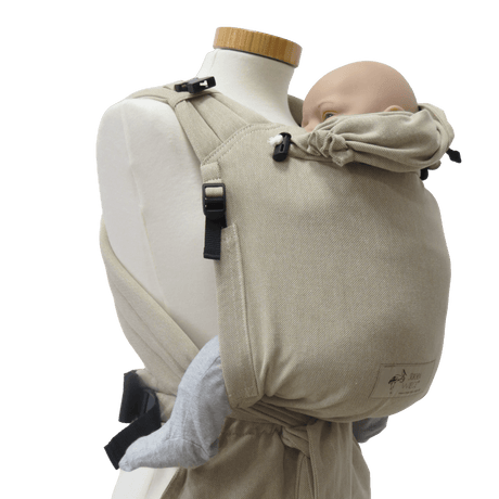 Storchenwiege Talemo Half-Buckle Baby Carrier - Natural with baby, adjustable wrap-style for comfort | Babymaxi