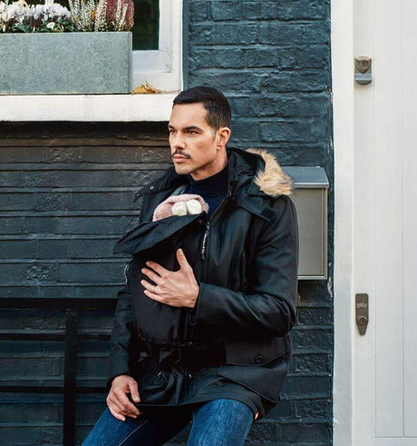 Wombat & Co. London - Bandicoot Baby Carrier Coat for Men - Black, stylish winter babywearing jacket for dads | Babymaxi