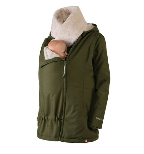 Wombat & Co. London - Wallaby Baby Carrier Jacket - Forest Green & Beige with cozy faux sheepskin lining | Babymaxi