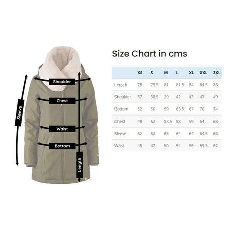Wombat & Co. London - Wallaby Babywearing Coat - Grey & Black size chart with measurements | Babymaxi