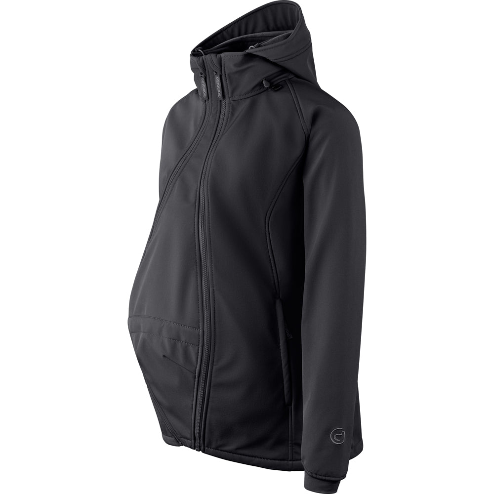Mamalila Softshell Babywearing Jacket Allrounder Fit Black, maternity jacket with pregnancy insert, side view