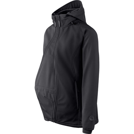 Mamalila Softshell Babywearing Jacket Allrounder Fit Black, maternity jacket with pregnancy insert, side view
