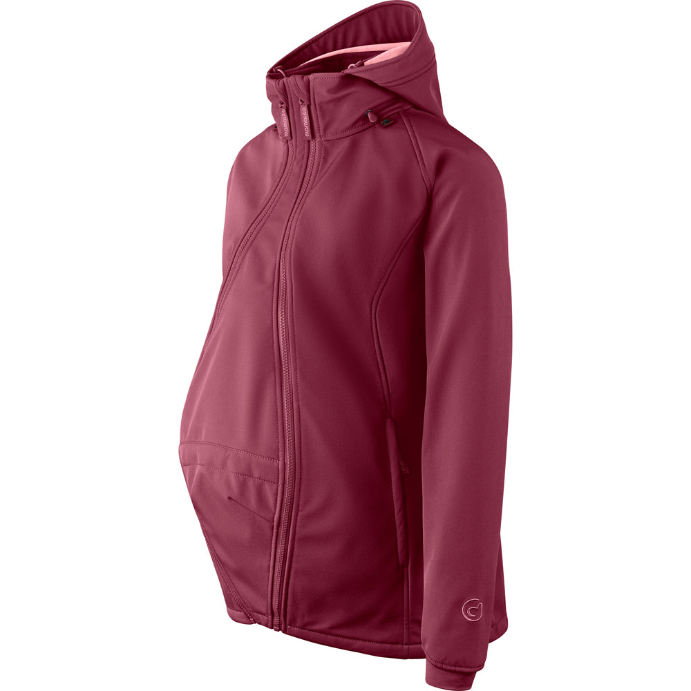 Mamalila Softshell Babywearing Jacket Allrounder Fit Burgundy, maternity jacket with pregnancy insert, side view