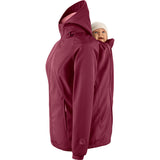 Mamalila Softshell Babywearing Jacket Allrounder Fit Burgundy, back carry with baby insert, side view